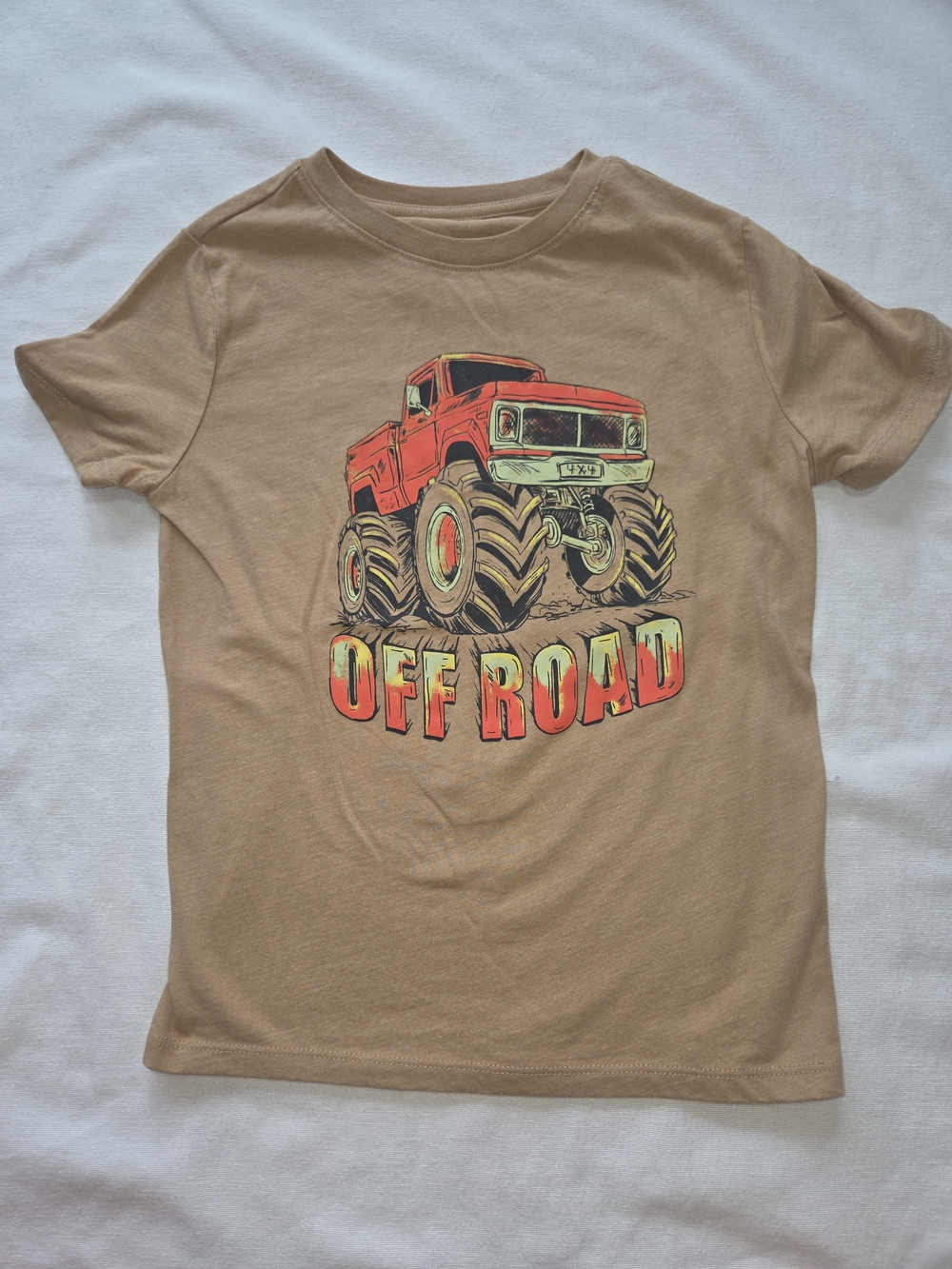 Cat & Jack Tan Tee with Red Off-Road Truck Graphic